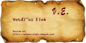 Vetési Elek névjegykártya